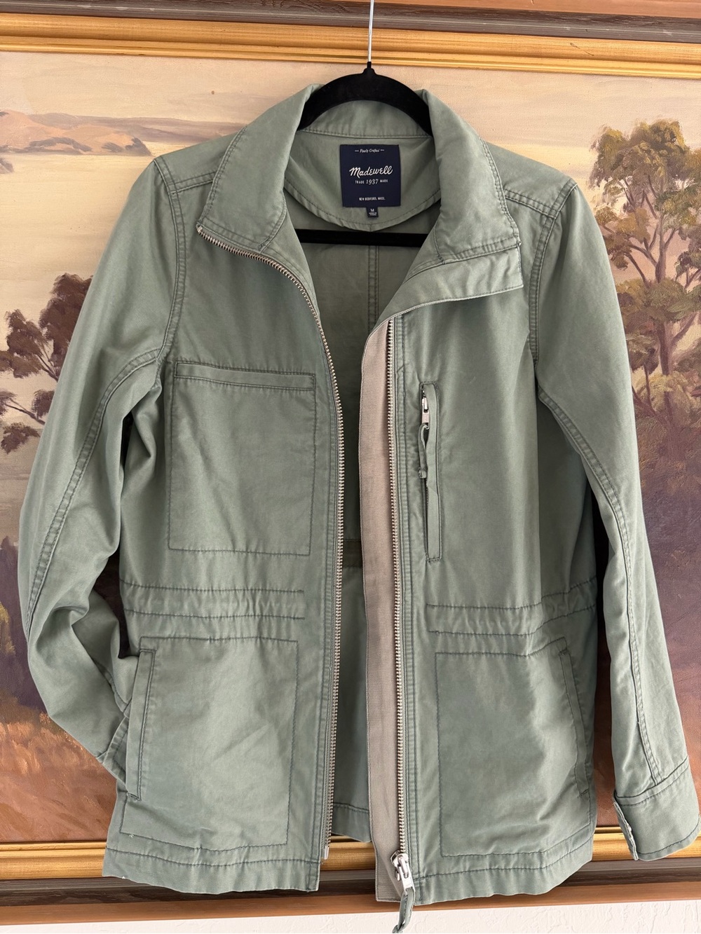 Madewell Sage Green Utility Jacket with Zipper Front